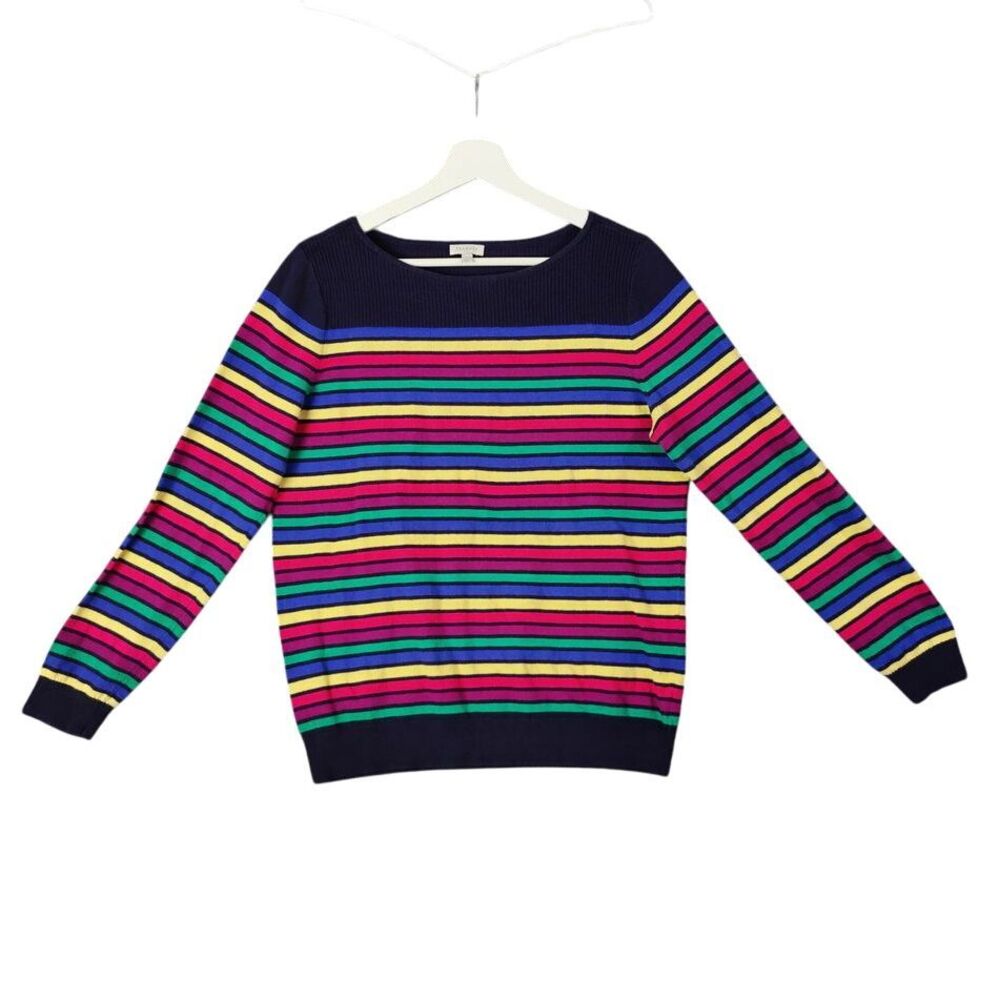 Talbots Rainbow‎ Striped Sweater Womens Size L Colorful Ribbed Knit Long Sleeve